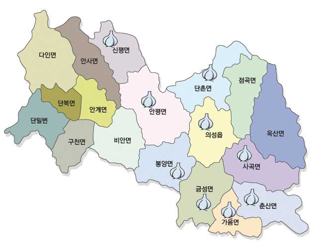 의성군 마늘 주산지 <참고자료 : 「내고향 의성의 마늘알림이」 2006>